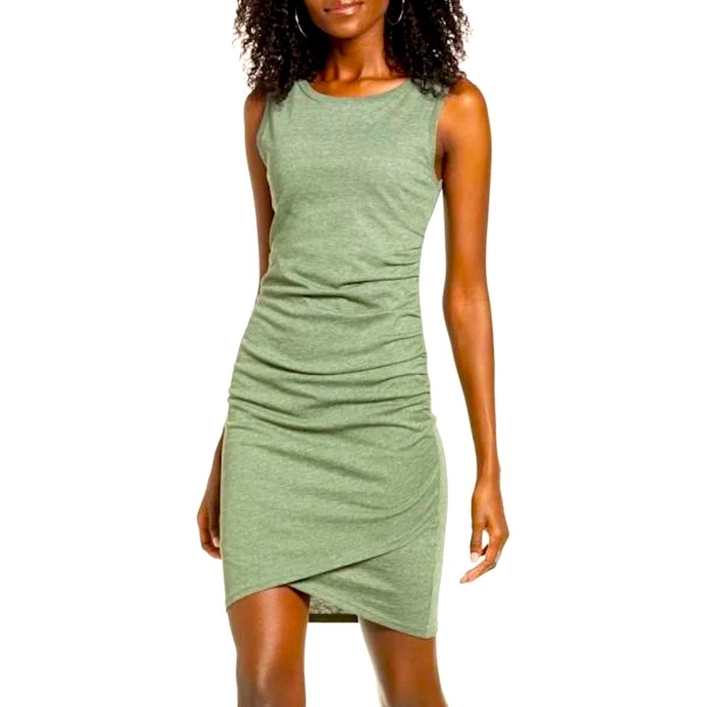 Leith Ruched Body-Con Dress - Olive Heather NWT